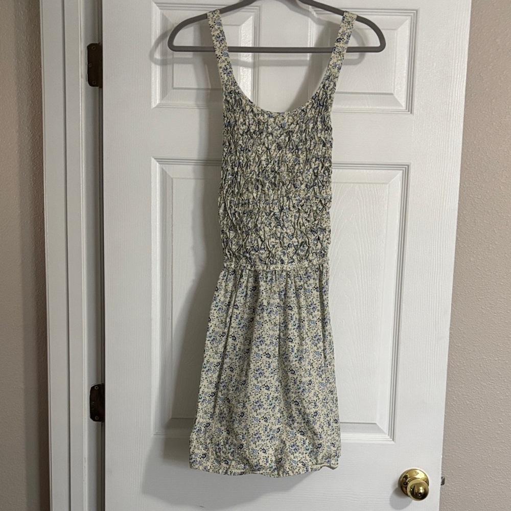Free People Cream and Blue Floral Mini Dress